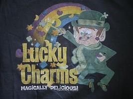 Vintage Style Lucky Charms Logo Black Cotton Adult Unisex T-Shirt M 38&quot; Chest - £19.34 GBP