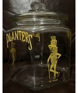 Vintage Planters Hexagonal Yellow Mr. Peanut Glass Counter Jar w/ Peanut... - $148.49