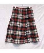 Brendella Tartan Plaid Kilt Wrap Skirt 100% Wool Ireland White Red Blue ... - £30.95 GBP