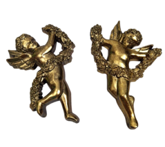 Vintage Syroco Gold Cherub Angel Wall Hanging Set of 2 Made in USA Angelcore - $12.86