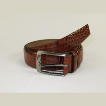 Men Genuine Leather Belt PIERO ROSSI Turkey Soft Crocodile print 1014 Cognac image 5