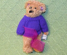 Mini Plush Bear Jointed Teddy Tan w/PURPLE Sweater Ribbon Progressive Plush Toy - £7.04 GBP