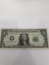 Trailing Solid Quad Of 1111 In $1 Dollar Bill, Fancy Unique Serial Number Not... - £5.46 GBP