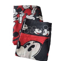 Vintage Disney Mickey Mouse Twin Sheet Flat and Pillowcase Red Black and... - $77.41