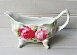 Vintage Footed Creamer Hand Painted Roses Small Gravy Pitcher Flowers China - £9.10 GBP