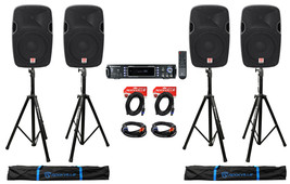 Man Cave Audio System w/(4) 12 12000w Speakers+Stands+2-Ch. Bluetooth Am... - £968.01 GBP