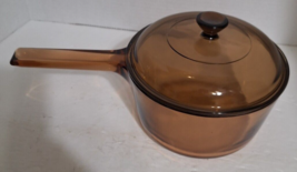 Corning (PYREX) Vision Ware 1.5L Amber Glass Pot Sauce Pan with Lid Made in USA - £21.27 GBP