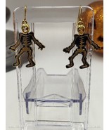 Vtg Dangle Black And Gold Tone Skeleton Hook Earrings - £7.05 GBP