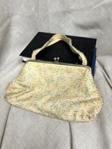 Vintage Lumured Pastel Pearl Beaded Handbag USA Purse Hinge Closure Bag 50s - £16.26 GBP