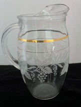 Vintage Bartlett Collins Juice Pitcher 7.5&quot; Etched Frosted Grapevine Gol... - $9.89