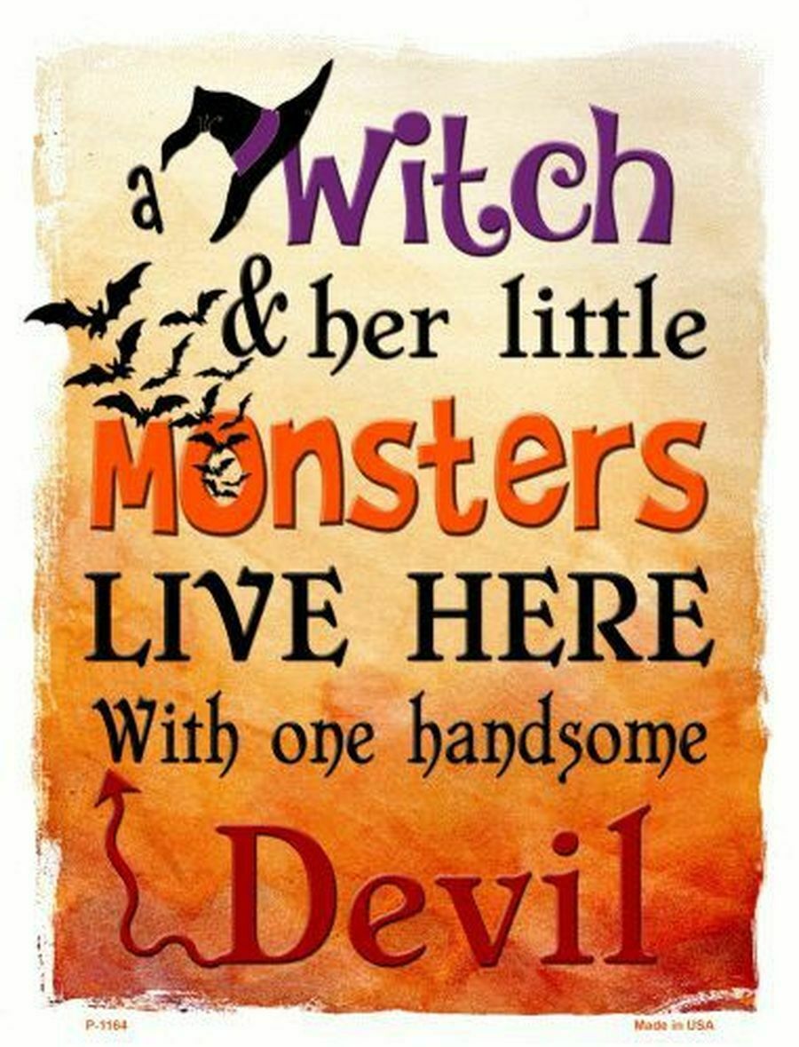 Witch Monsters Devil Halloween Theme Metal Sign 9" x 12" Wall Decor - DS - $23.95