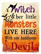 Witch Monsters Devil Halloween Theme Metal Sign 9&quot; x 12&quot; Wall Decor - DS - $23.95