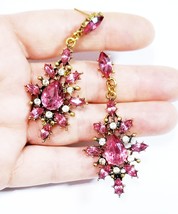 Bridesmaid Drop Earrings, Rhinestone Crystal Earrings, 2.6 inch Pink Chandelier  - £27.48 GBP