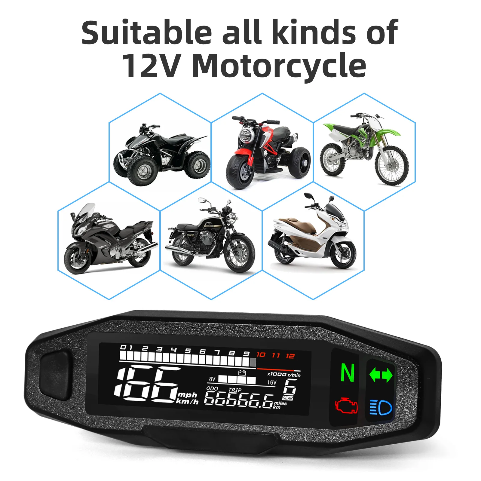Universal Mini RPM Gauge Motorcycle Meter Speedometer Digital Odometer Electric - £13.43 GBP+