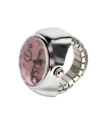 WATCH RING Finger Stretch Band Chrome Time Piece Jewelry Round Pink Face... - €6,01 EUR