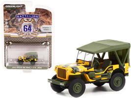 1943 Willys MB Jeep Yellow Black w Green Top Follow Me U.S. Army Battalion 64 Re - £15.24 GBP