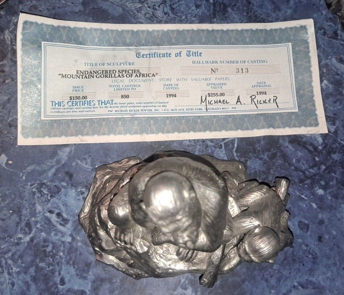 Michael Ricker PEWTER Endangered Species Gorillas of Africa Numbered w