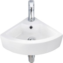 Vasoyo Small Corner Bathroom Sink Wall Mount White Triangle Porcelain Ce... - $90.99