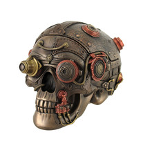 Bronze Finish Leather Look Gearhead Steampunk Skull Trinket Stash Box - £57.01 GBP