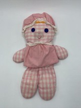 Vintage Fisher Price Lolly Dolly Doll #420 Pink Gingham Rattle Baby Toy 12” - $13.10