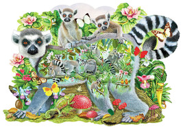 FRAMED CANVAS Art print giclee lemur Madagascar monkey exotic flowers beauty - £31.64 GBP+