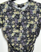 Lulus Floral Top Long Sleeve Bloom With Me Black Ruched Women&#39;s Small Shirt - £12.64 GBP