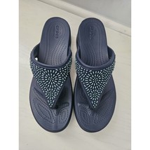 Crocs Monterey Diamante Blue Wedge Flip Sandals Thong Women’s Size 11 Na... - $41.30 CAD