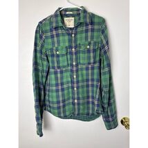 Abercrombie &amp; Fitch Men’s M Green Blue Plaid Flannel Shirt Muscle Fit - $348.13 MXN