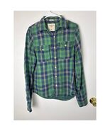 Abercrombie &amp; Fitch Men’s M Green Blue Plaid Flannel Shirt Muscle Fit - $26.48 CAD