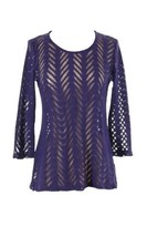 CHICO&#39;S Womens Sweater Purple Open Knit 3/4 Sleeve Scoop Neck Pullover Tunic XS - £7.52 GBP