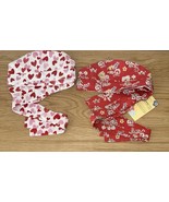 2 Ponytail Scrub Caps, Red Floral &amp; Pink &amp; Red Hearts, Crazy For Stitching - $17.82