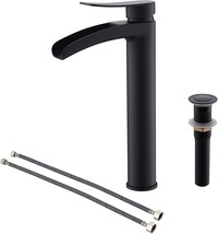 Single Handle Tall Waterfall Vessel Sink Bathroom Faucet Matte Black,With, V - £71.13 GBP