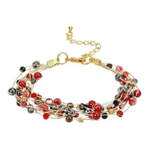 Stands of Red Synthetic Coral Neutral Mix and Crystal on Golden Silk Bracelet - £17.12 GBP