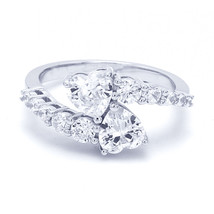 1.35Ct Heart &amp; Round Simulated Diamond 14K White Gold Plated Heart Bypass Ring - £58.90 GBP