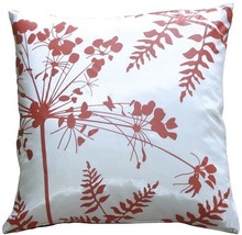 Pillow Decor - White with Red Spring Flower and Ferns 20" Pillow - £23.94 GBP