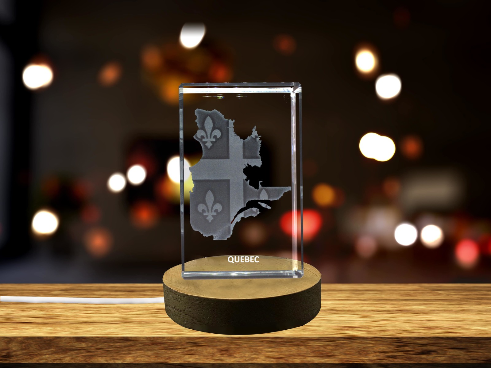 LED Base included | Quebec 3D Engraved Crystal 3D Engraved Crystal Keepsake/Gift
