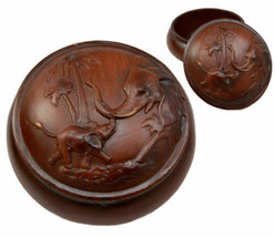 Faux Wood Safari Elephant With Calf Rounded Jewelry Trinket Decor Box 4.25&quot;D - £13.58 GBP