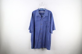 Vintage Tommy Bahama Mens XL Faded Silk Geometric Collared Button Shirt Blue - £35.26 GBP