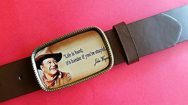 JOHN WAYNE Epoxy Photo Belt Buckle &amp; Brown Bonded Leather Belt (28-54) -... - £15.56 GBP