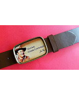 JOHN WAYNE Epoxy Photo Belt Buckle &amp; Brown Bonded Leather Belt (28-54) -... - $19.79