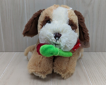 Goffa tan brown plush stuffed puppy dog holds red rose flower in mouth h... - $7.91