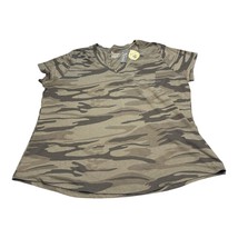 Natural Reflections T-Shirt Women&#39;s 2X Green Camouflage Cotton V-Neck Pu... - $19.34