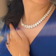 Fashion 2 Piece Bridal Oval Zircon Crystal Necklace Jewelry Set for Women Weddin - £58.86 GBP