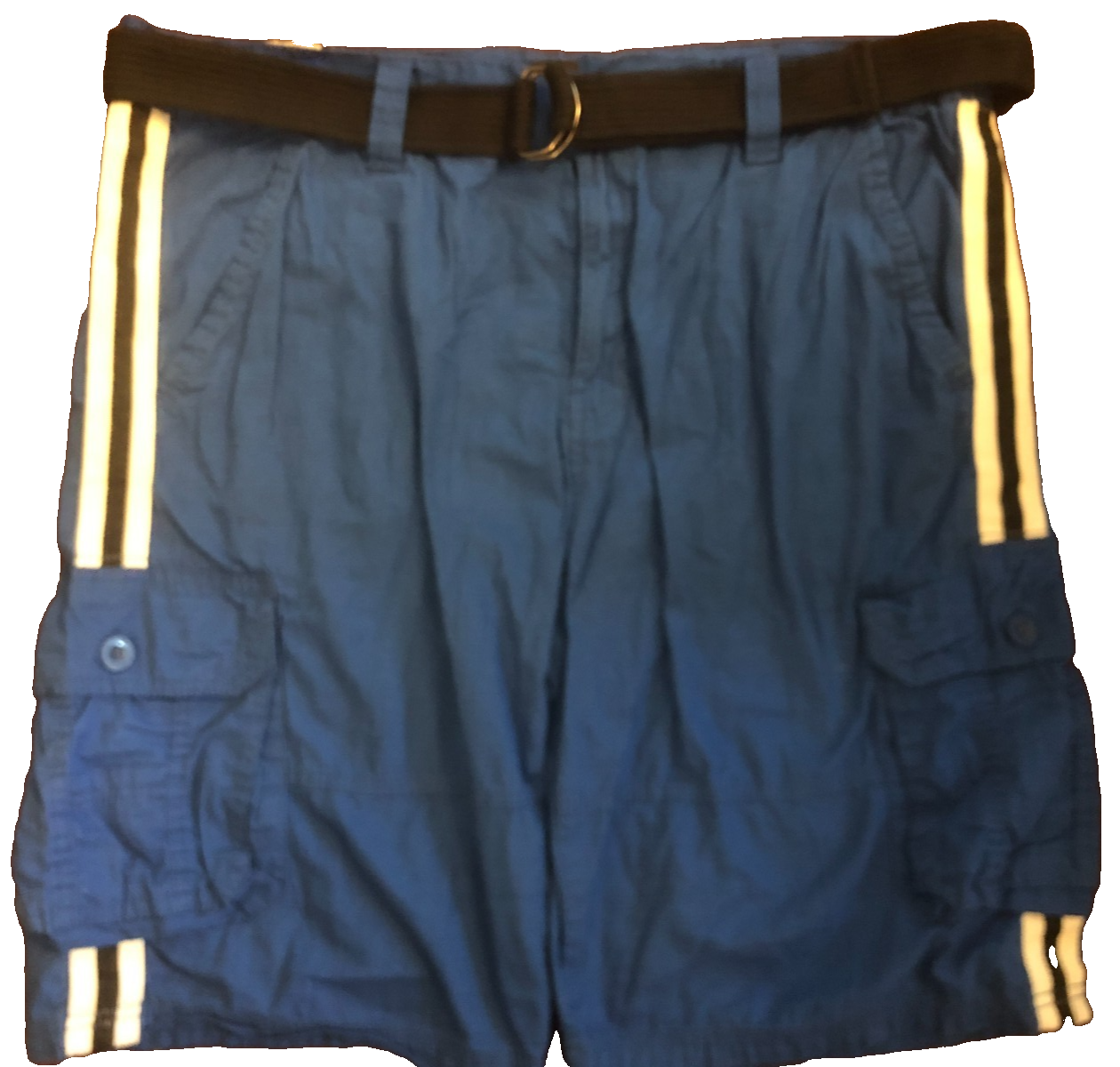 WT02 Men&#39;s Belted Mini Canvas Cargo Shorts, Royal/Side Stripe, 42 - $19.99