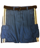 WT02 Men&#39;s Belted Mini Canvas Cargo Shorts, Royal/Side Stripe, 42 - $27.34 CAD