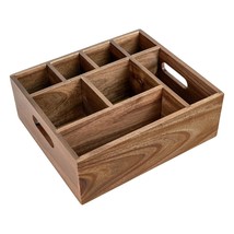 Acacia Wood Caddy Organizer, Napkin And Paper Plate Holder, Wooden Utensil Holde - $47.99