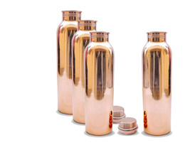Pure Copper Handmade Bottle 900 ML  Ayurveda  Yoga Health Benefit Purpose 4Pcs - £37.24 GBP