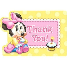 Minnie&#39;s 1st Birthday Thank You Cards 8 Count Stickers Seals Party Supplies - £3.95 GBP