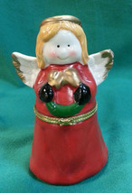 Ceramic Handpainted Angel Holding Wreath Trinket Box Christmas Decoration - £7.78 GBP