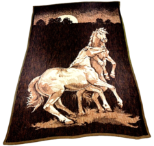 Revert Horse Throw Blanket Furry Reversible Western Cowboy VTG 70s Made Spain - £35.96 GBP